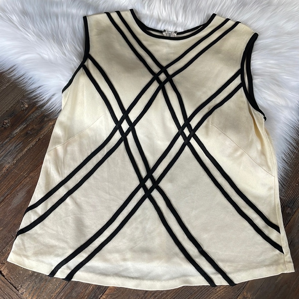 Vintage cream & black striped sleeveless top EUC size L